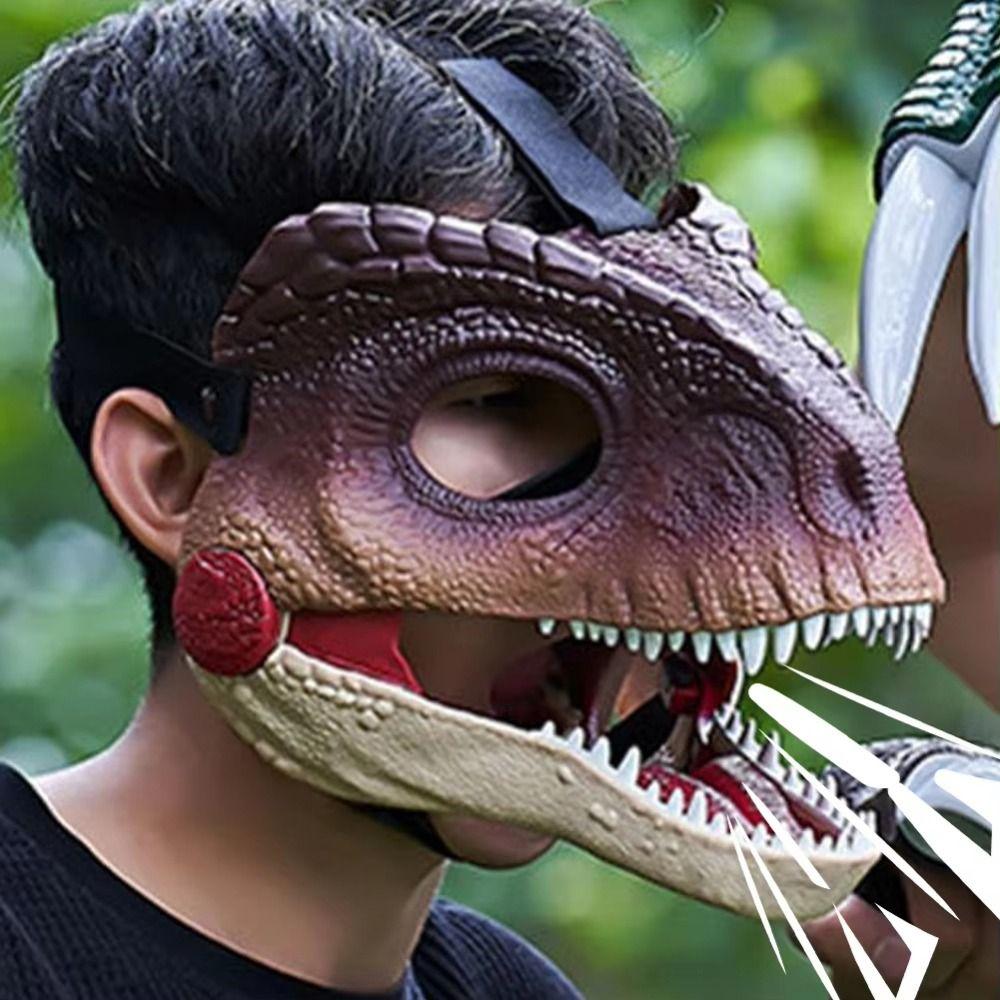 Sound Dinosaur Mask Headwear Movable Mouth Dinosaur Head Face Cover 3D Dinosaur Mask  Halloween