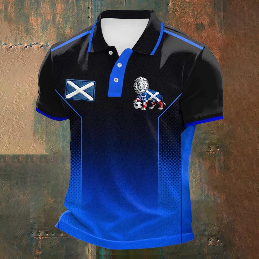 Men's Football Polo Shirt Classic Fit Short Sleeve Sports Jersey with Button Collar and Printed Design Suitable for Casual Wear