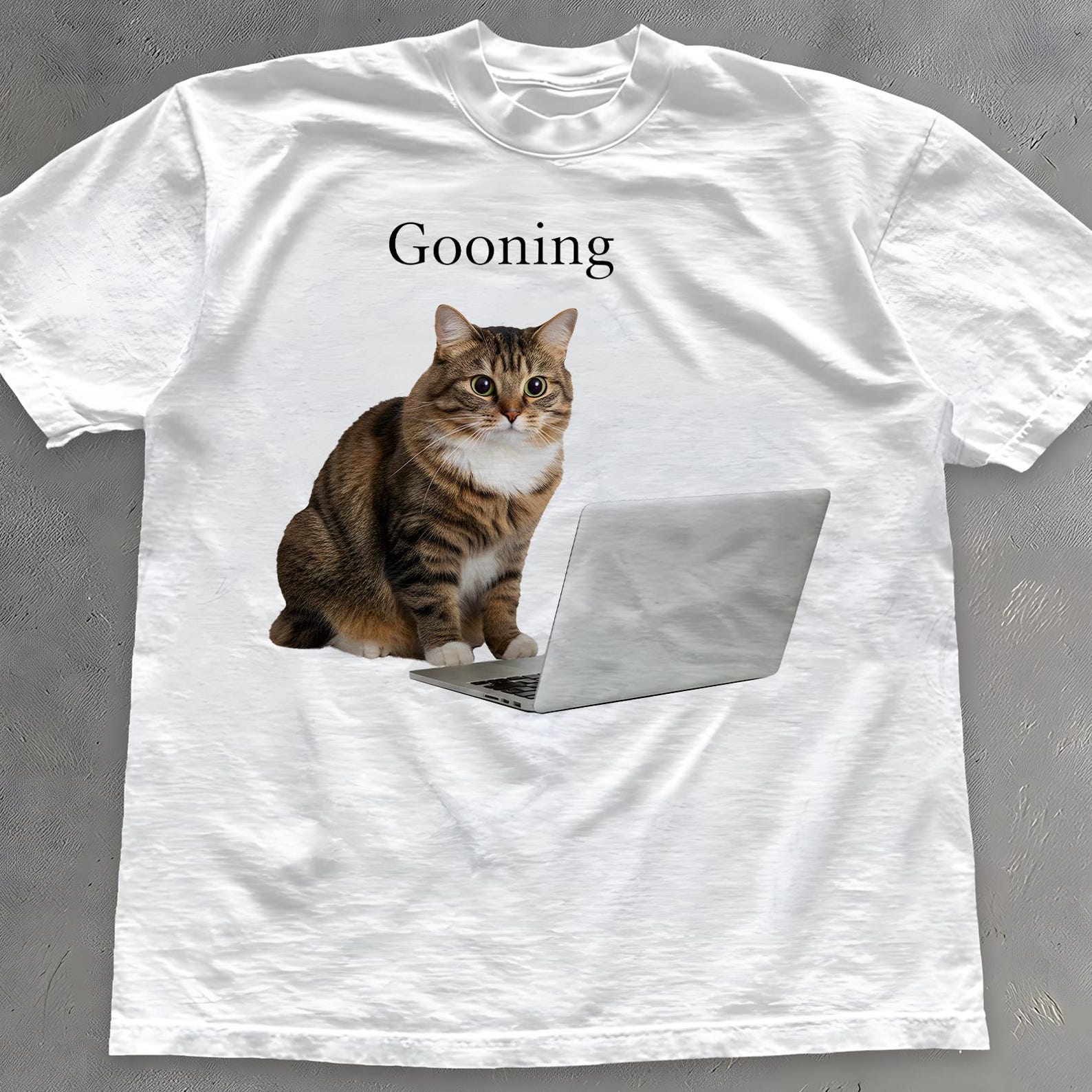 Gooning Cat Laptop Shirt - Gen Z Meme Tee S