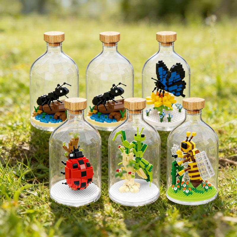 Non-Toxic New Product Simulation Animal Series Creative Children'S Toys Bottled Building Blocks Flamingo Seahorse Educational Gift Model