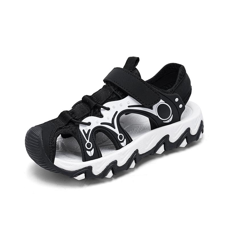 

Childrens Sandals Summer Closed Toe Breathable Anti Slip Outdoor Beach Shoes Boys Mesh Lightweight Hollow Flat Walking Sandals 28 черный белый