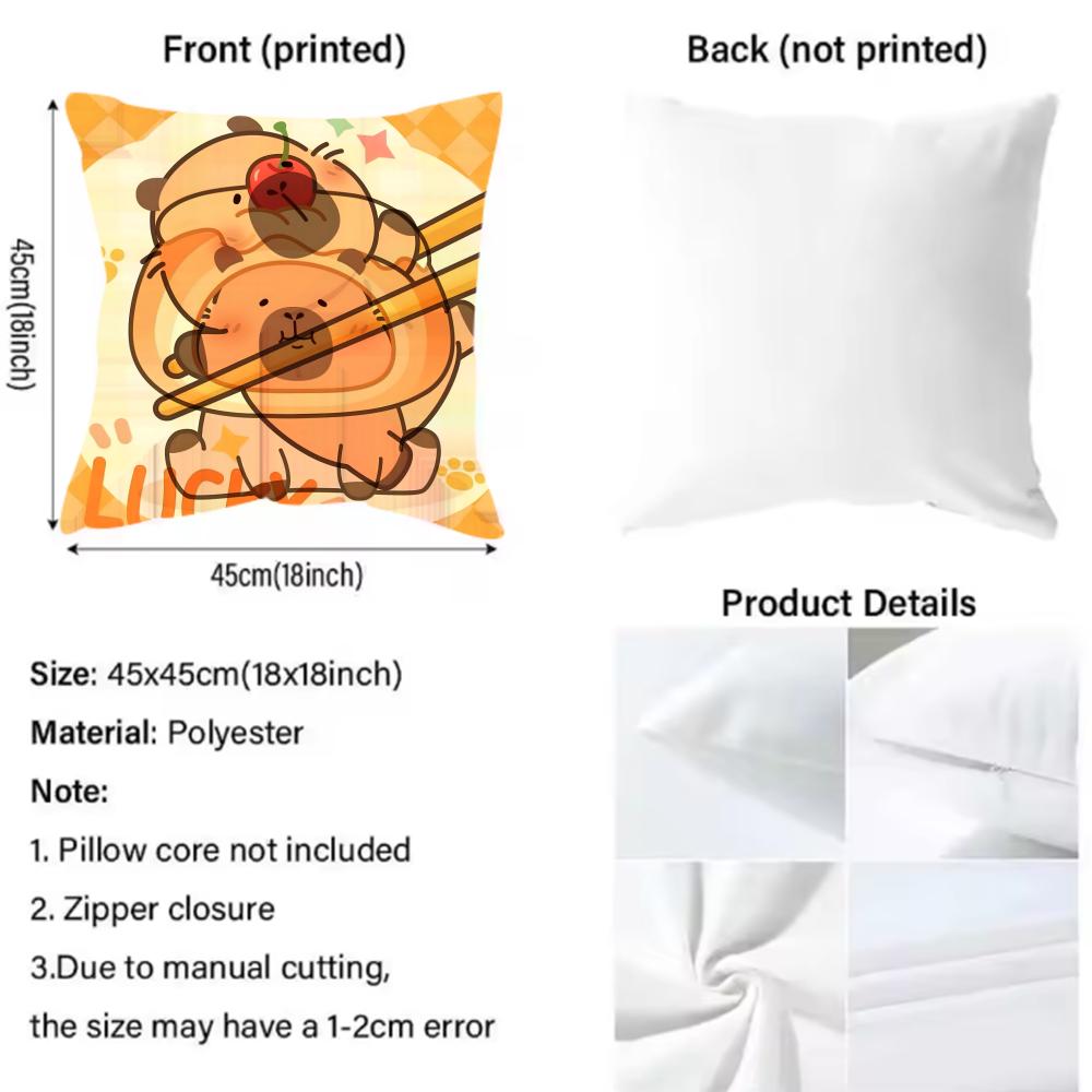 Cute Cartoon Capybara Pillow Case Anti-Dustmite Pillowcase Invisible Zipper Silky Short Plush Sofa Cushion Cover