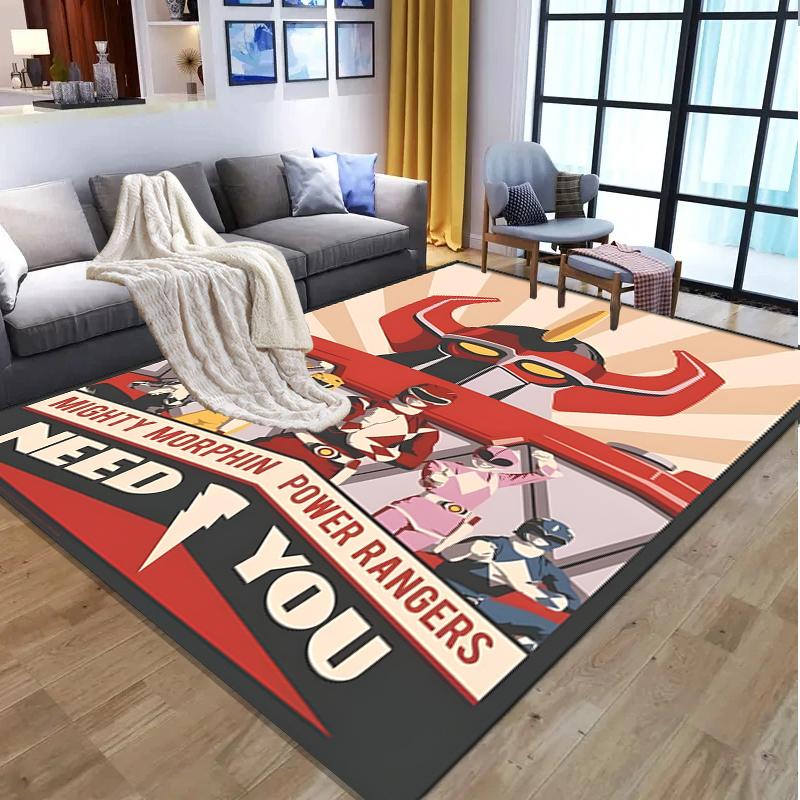 Mighty Morphin Power Rangers Pattern Rug, Indoor/Outdoor Mat, for Picnic, Gameroom, Bedroom, Office, Living Room, Home Decor Carpet, Birthday Gift