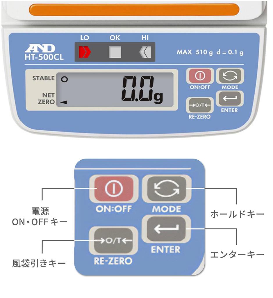Digital Scale with Comparator Minimum Pan X Uncertified A&D Light, HT-500CL, Capacity 510g, Display 0.1g, Dimensions 132(W) 130(D)mm,