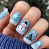 24Pieces Press On Nail Winter Snowman Snowflake Design Blue Fake Nail Easy Apply ABS Build for Christmas Event