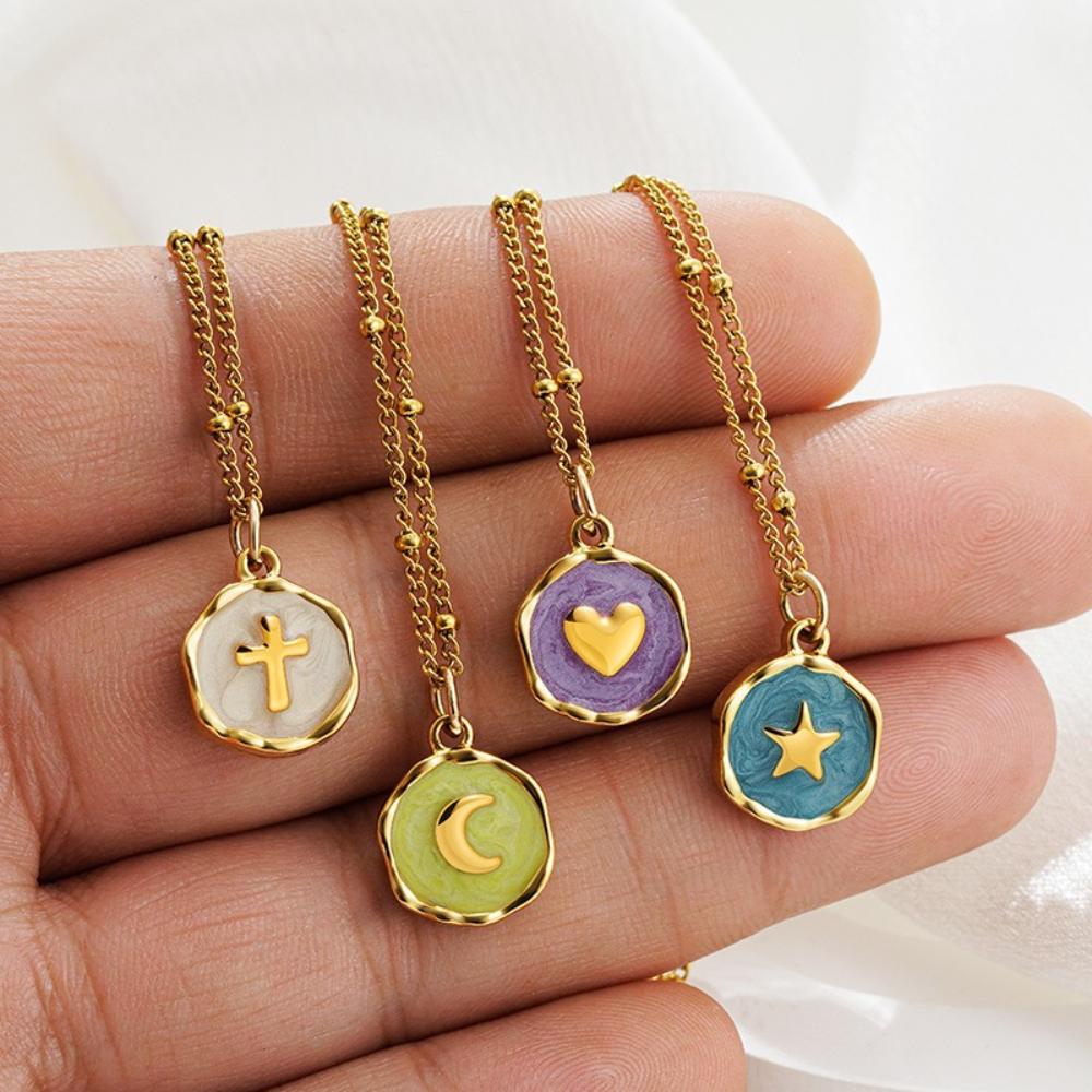 

Cross Artistic Pendant Necklace Heart Collarbone Choker Chain Simple Star Moon Necklace Women Men Style C