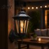 Energy Saving Solar Lantern Vintage Wall Light, Motion Sensor Outdoor Sconce with Glass Courtyard Lighting Shade, Waterproof Garden for Patio