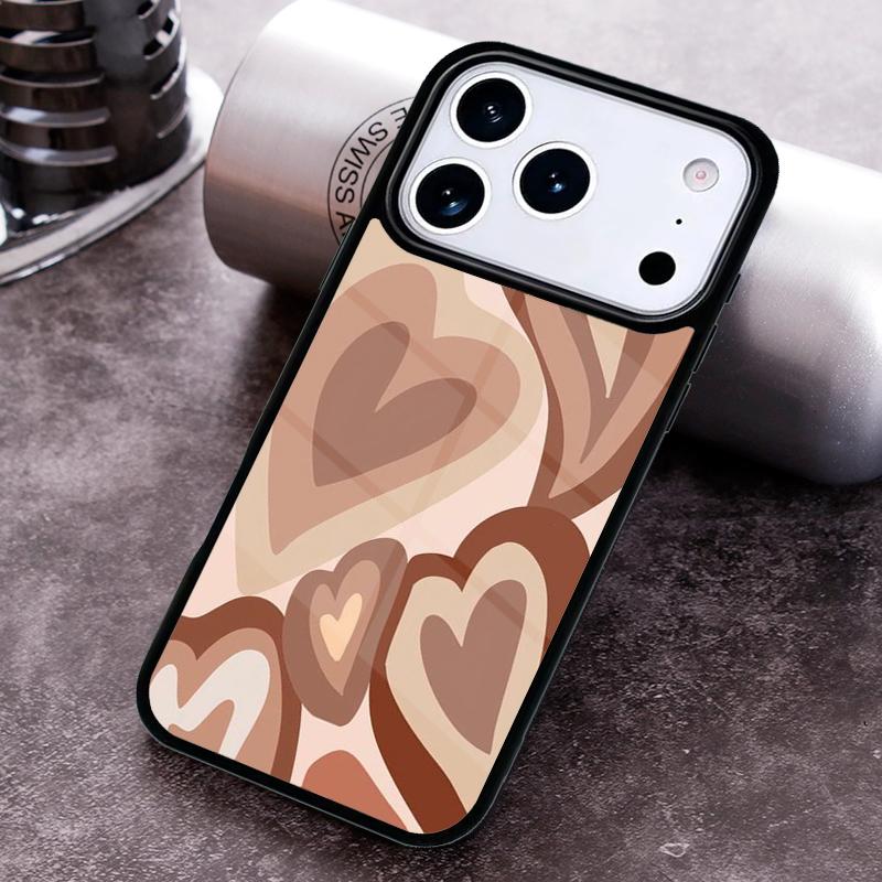 Latte Love Brown Heart Aesthetic Phone Case for iPhone 17 16 15 Pro Max Air 14 13 12 11 Plus Shockproof Capa Cover