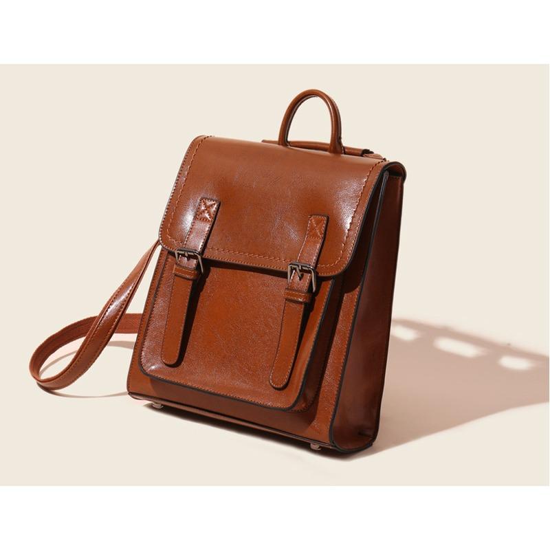 Women's Backpack Genuine Leather Women's Bag Fashion Oil Wax Bag Cowhide Bag Backpack
