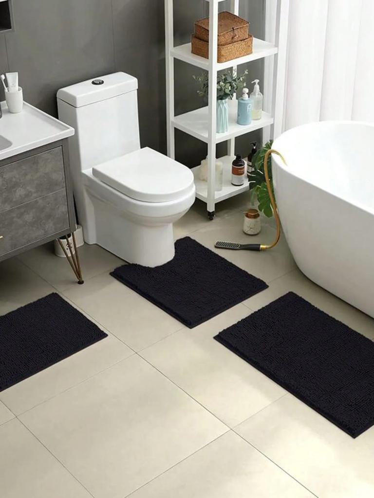 1pc-Soft and Absorbent Chenille Bath Mat - U-Shaped and Rectangle Rug for Bathroom Decor and Anti-Slip Toilet Mat