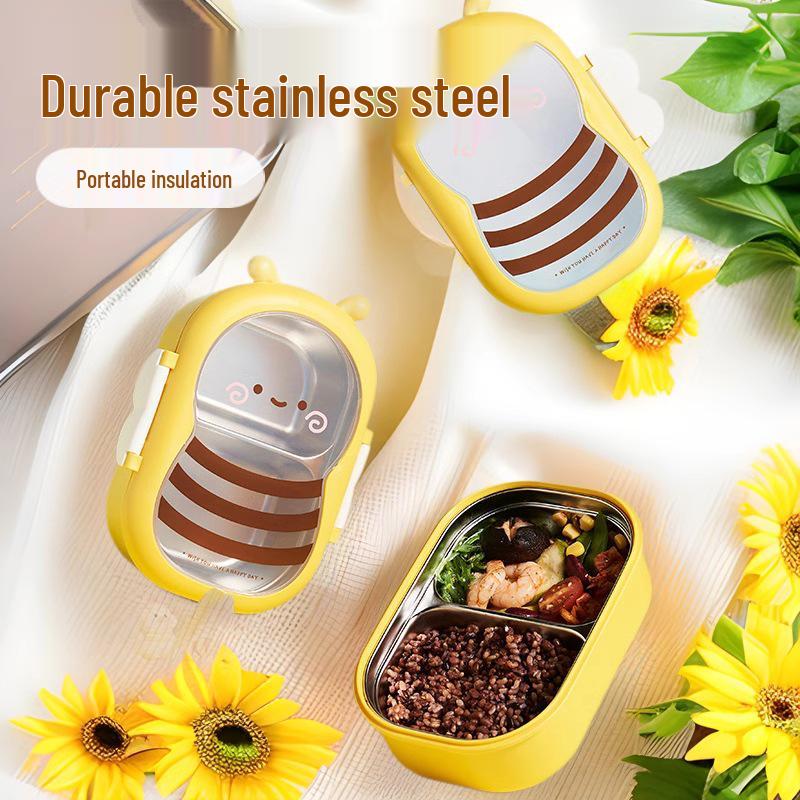 Cartoon Bee 304 Stainless Steel Lunch Box for Students & Office Workers - Compartmented Bento Box