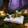 Mini Dragon Figurine Fantasy Dragon On Book Reading Statue for Fairy Garden Terrarium Bookshelf Desk Decor