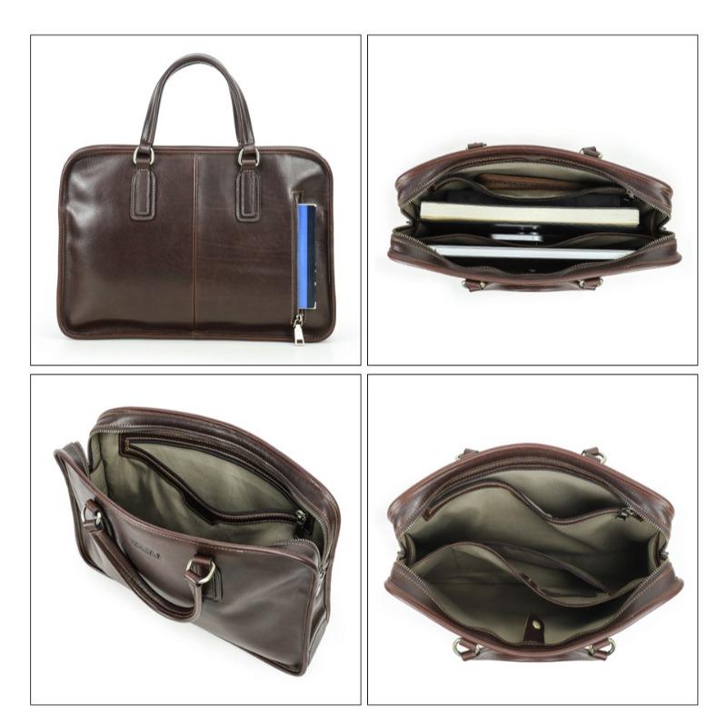Men Full Grain Waxed Leather Briefcase Fits 14 Inch Laptop Business