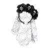 Delicate Flower&Skull Hairband Thin Side Hairband Flower Shape Headband for Girls Hairband with Veil Decor