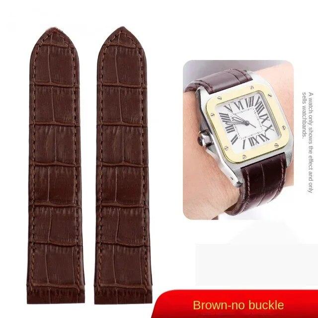 

Ремешок для часов Cartier Santos 100, 20 мм, 23 мм, для мужчин и женщин, высококачественные кожаные ремни, складная пряжка, ремешок для часов из натуральной кожи Brown-no buckle 20mm