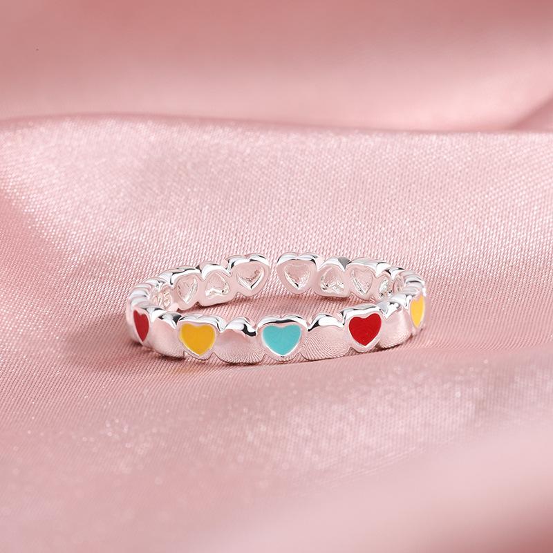 Original 925 Sterling Silver Colorful Heart Rings For Women Counple Wedding Engagement Silver Women's Diamond Ring Fine Jewelry