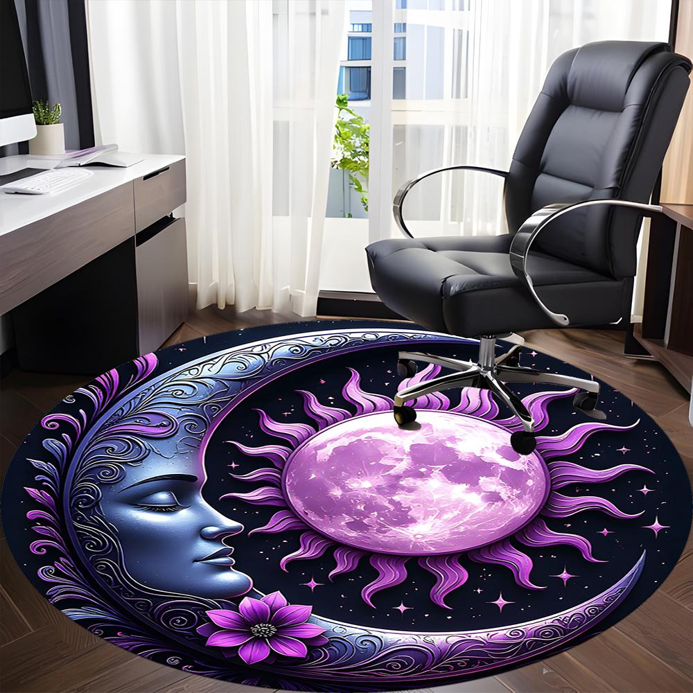 1pc Moon Sun Office Round Area Rug, Indoor Mat Suitable ForOffice, Under Office Chairs Bedroom Living Room Home Decor, Room Decot120