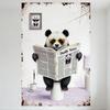 Whimsical Vintage Panda On Toilet Metal Tin Sign, Daily News Reading Illustration Wall Decor for Home Bar Man Cave Cafe Restaura