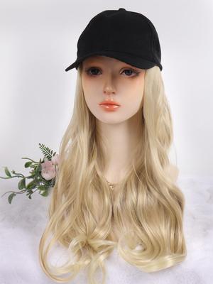 Gorra tipo pico de pato negra, gorra de pelo largo y rizado dorado claro, peluca