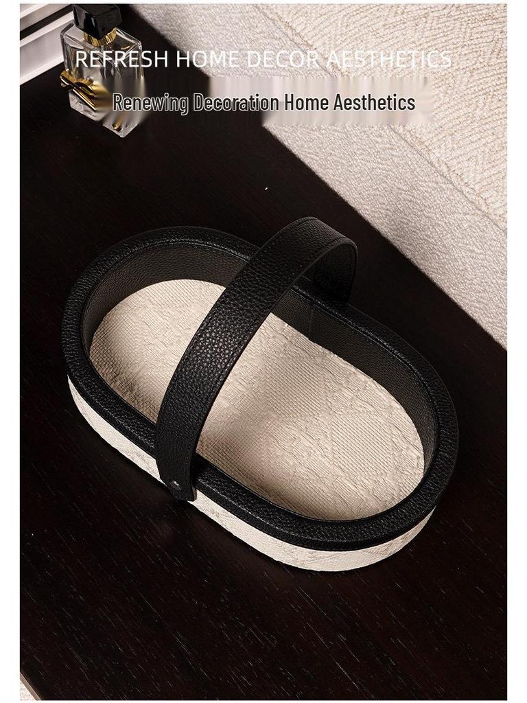 Francuska Retro Luksusowa Taca do Przechowywania ze Skórzanym Uchwytem do Szafki w Przedpokoju