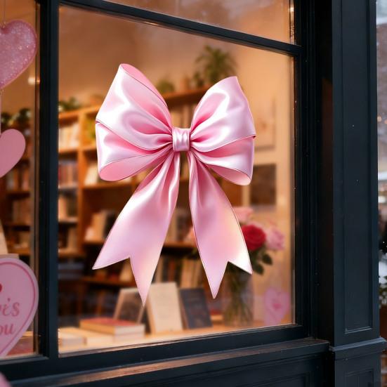 Yousheng Large Pink Red Bow Window Clings Valentine's Day Window Decals Cute Reusable Static Sticker for Wedding Anniversary Party Home Glass Door