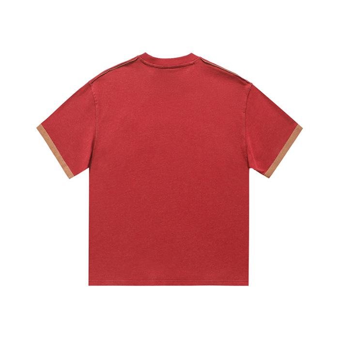 Letter Patch Color Block Washing Short-sleeved T-shirt for Men and Women Loose Casual Shirts