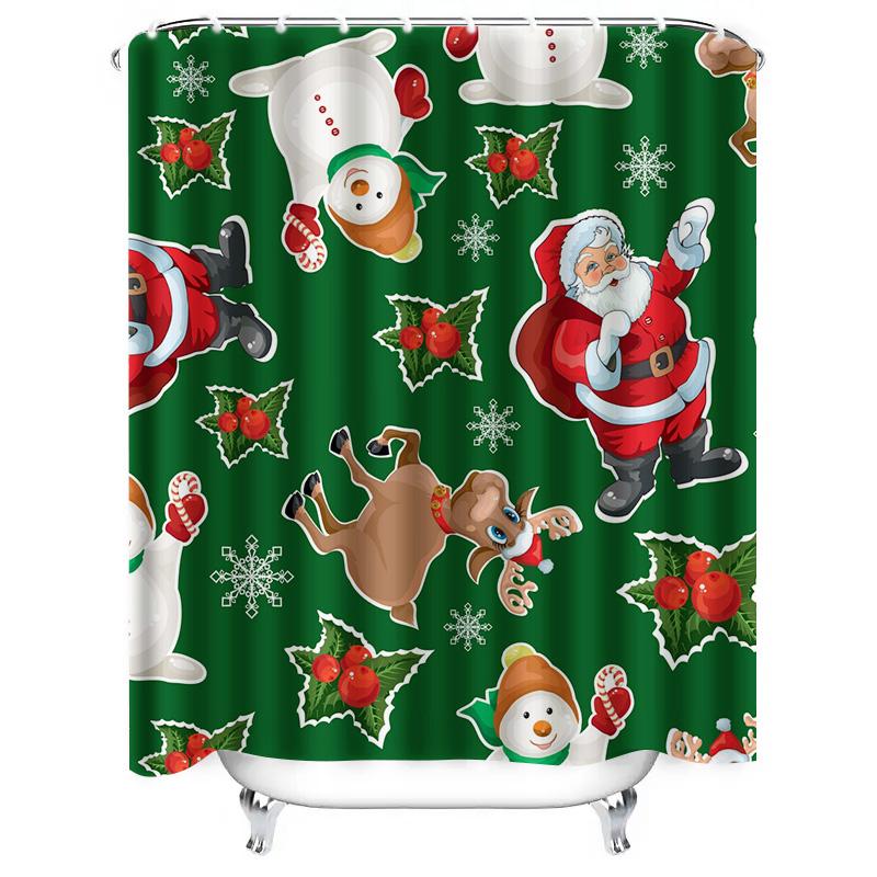 TU Christmas Shower Curtain Santa Claus Reindeer Holiday Bathroom Decor Festive Xmas Home Decor Waterproof Shower Curtain Set