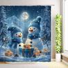 Christmas Snowman Shower Curtain Trees Gift Boxes Snowflake Winter Forest Snow Scenery Cedar Xmas Home Bathroom Decor With Hooks