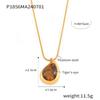 Stablet Tiger's Eye Pendant Bladkjede Titanium stålbelagt 18K gull lys luksus kragehalskjede