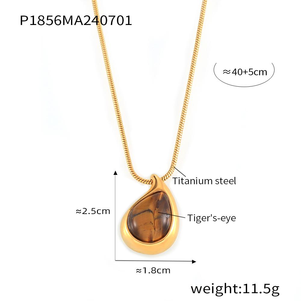 Stablet Tiger's Eye Pendant Bladkjede Titanium stålbelagt 18K gull lys luksus kragehalskjede