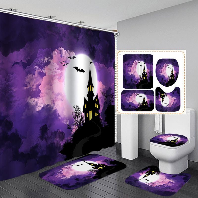 Halloween Elements 3D Digital Printing Bathroom Four-Piece Shower Curtain Partition Curtain Shower Curtain