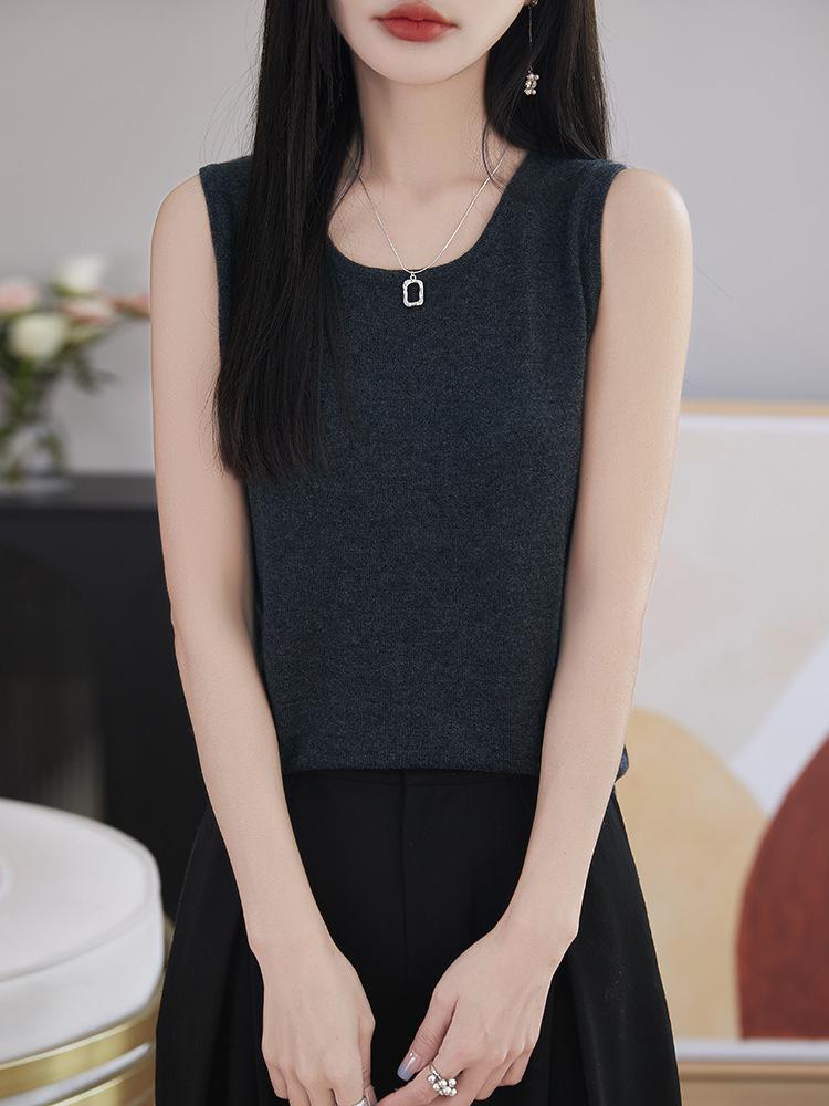 

Women s Slim Fit Sleeveless Knitted Wool U-Neck Tank Top L