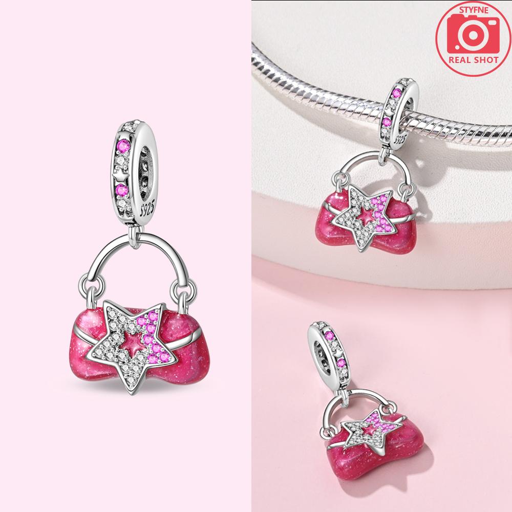 Exquisite Pendants Woman Original Charms Cute Pink Crown Perfume Bottle Bag Beads Fit Copper Bracelet Jewelry Fine Gift Diy