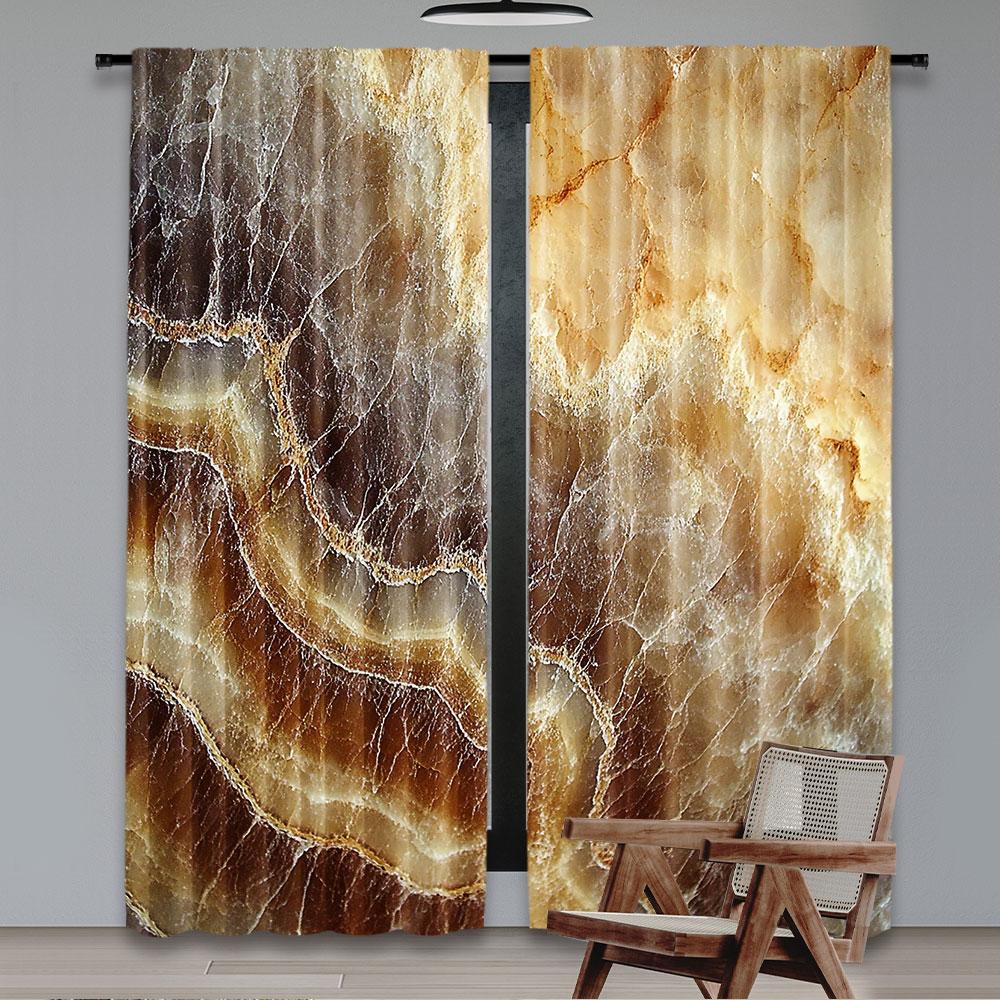 2Pcs Marble Curtain Onyx Stone Surface Pattern Banded Variety Differing Lines Image Suitable For Bedroom Bathroom Living Room
