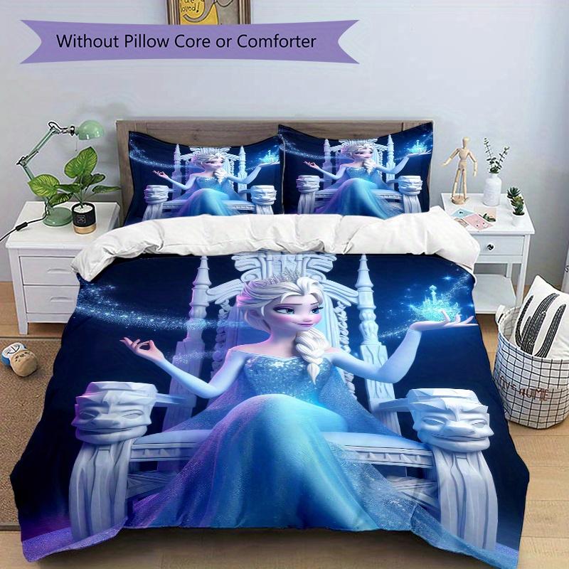 3pcs Elsa Queen of Ice Crystal Magic Printed Quilt Set - Includes 1 Quilt Cover and 2 Pillowcases, Machine Washable - Suitable for All Seasons.S0