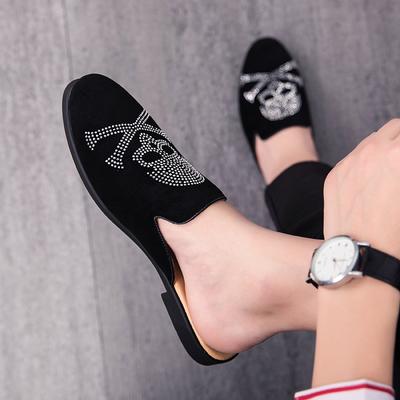 Medias Pantuflas Transpirables Zapatos Medios para Hombre Mocasines Zapatos de Diseñador Casual Mocasines Zapatillas de Calavera de Lujo Zapatos de Cuero para Ocio