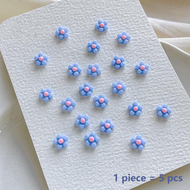50Pcs Small Flower Nail Art Charms 3D Resin 5Petal Rhinestones Nail Decorations Kawaii Accessories Manicure Diy