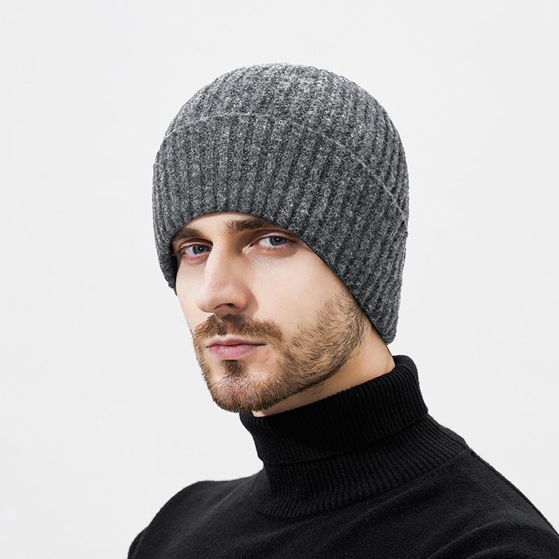 Vinterull Varm Stickad Mössa Herr Utomhus Vindtät Köldtålig Fleece Nackvärmare Tvådelad Ullmössa