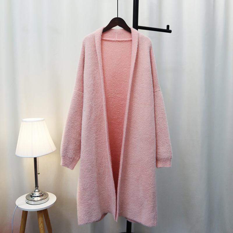 Imitation mink velvet knitted cardigan women's autumn and winter new medium and long temperament loose lazy wind sweater jacket