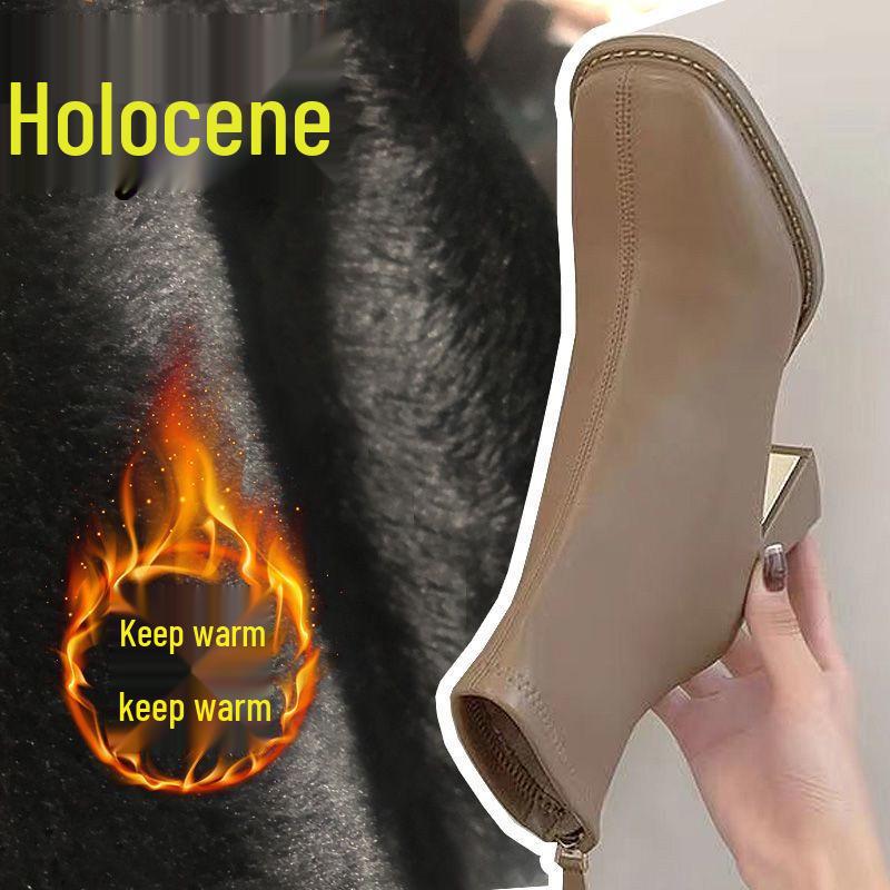 Women's 2025 Slimming Martin Boots: Comfortable Square Toe, Chunky Heel, Soft Sole, Plus Velvet Ankle Boots, Versatile & Fashionable.