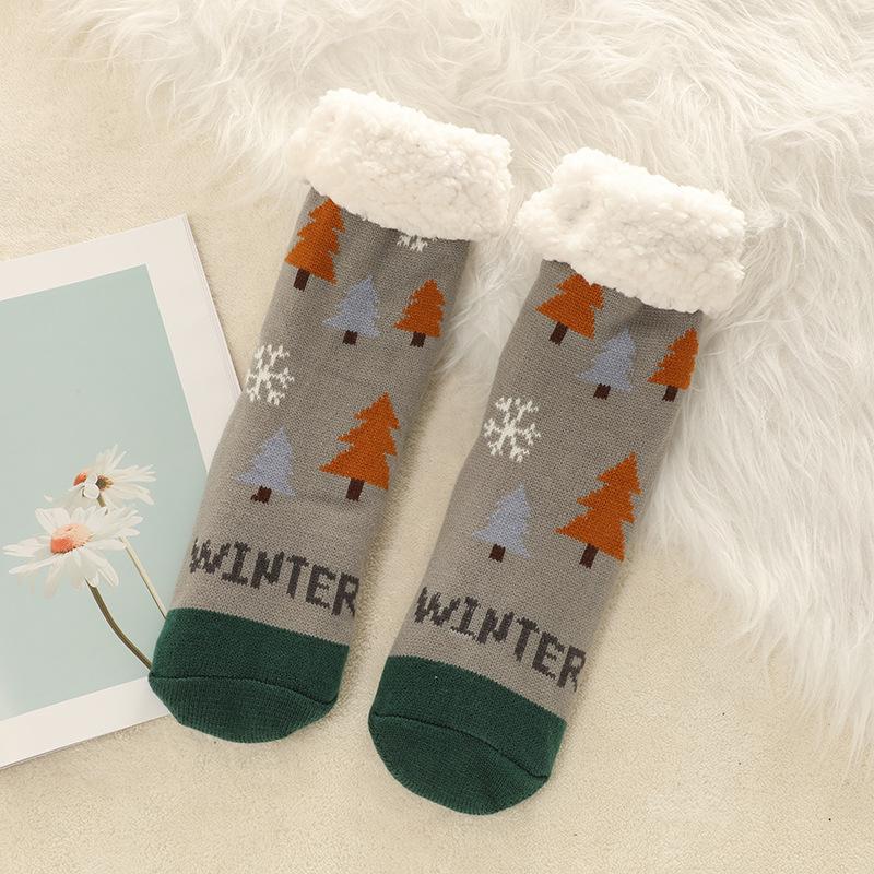 

Женские зимние толстые носки-тапочки с захватами, нескользящие теплые пушистые носки, мягкие носки с флисовой подкладкой для дома, женские пушистые рождественские носки-тапочки One Size