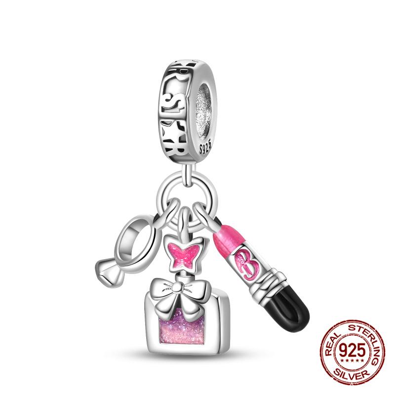 Authentic Original 100% Copper Metal High Heels Wine Glass Lipstick Charm Bead Components Compatible With Women Bracelets Do It Yourself High Quality