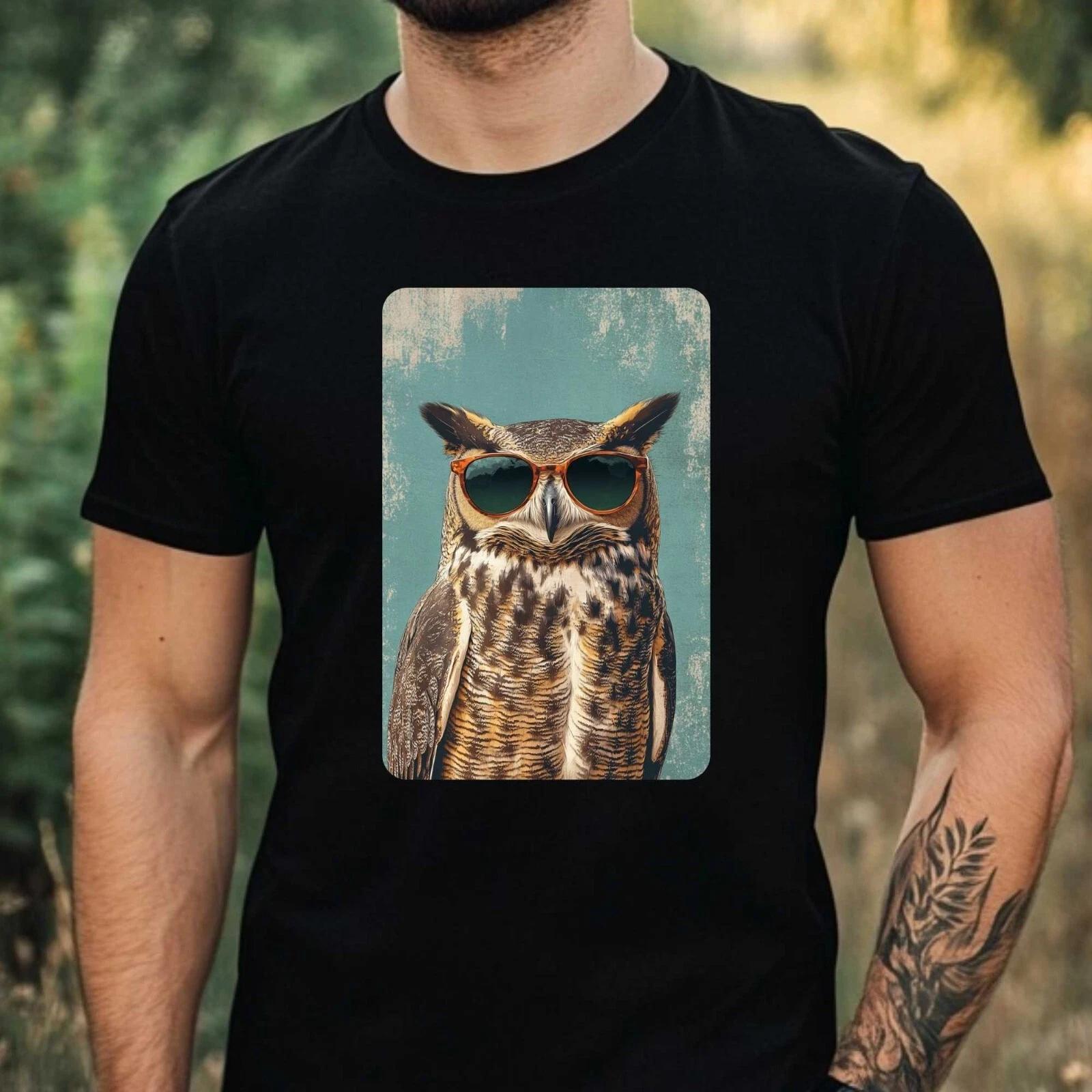 T-Shirt Herren Eule mit Sonnenbrille Motiv Baumwolle Größe XS bis 5XL XL