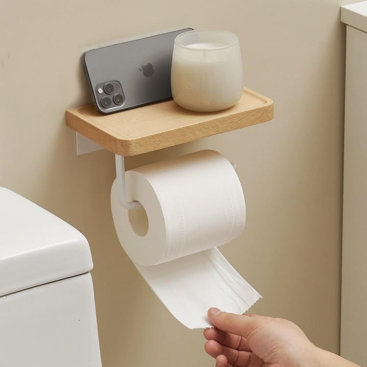 Solid wood tissue holder punch-free toilet roll holder