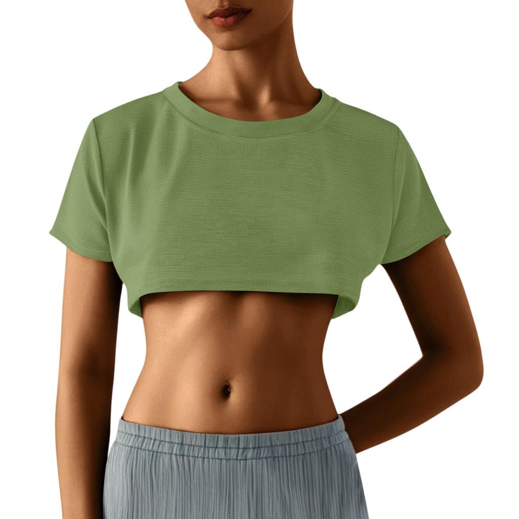 Damen Zweier Yuan Farbe Brust Kurz T-Shirt Niedlich Tag Sexy Crop Kurzarm T-Shirt