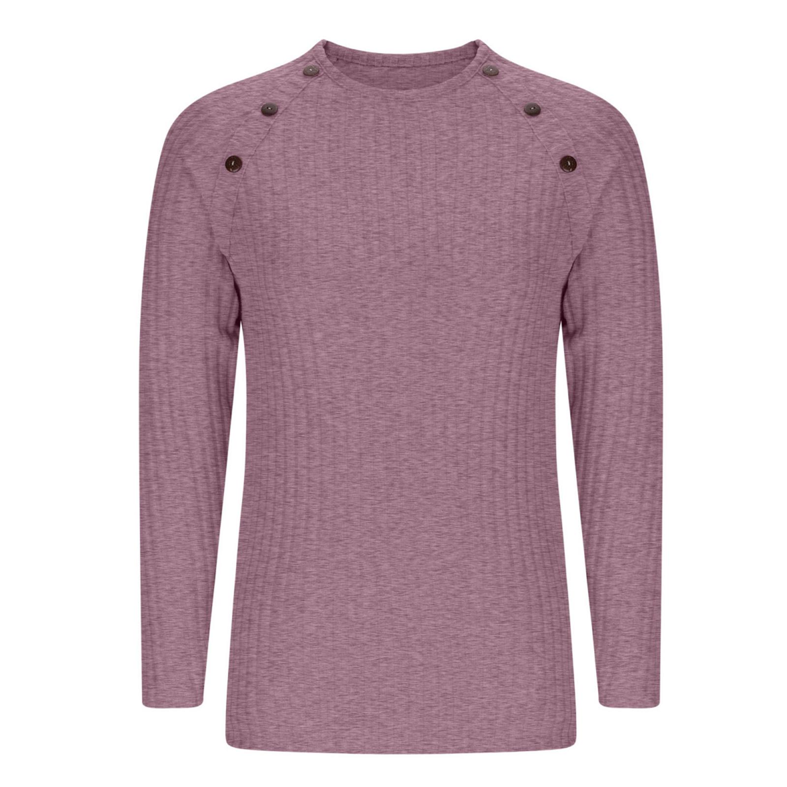 

Женский повседневный и модный трикотажный топ с длинными рукавами, круглым вырезом и пряжкой, однотонный M фиолетовый