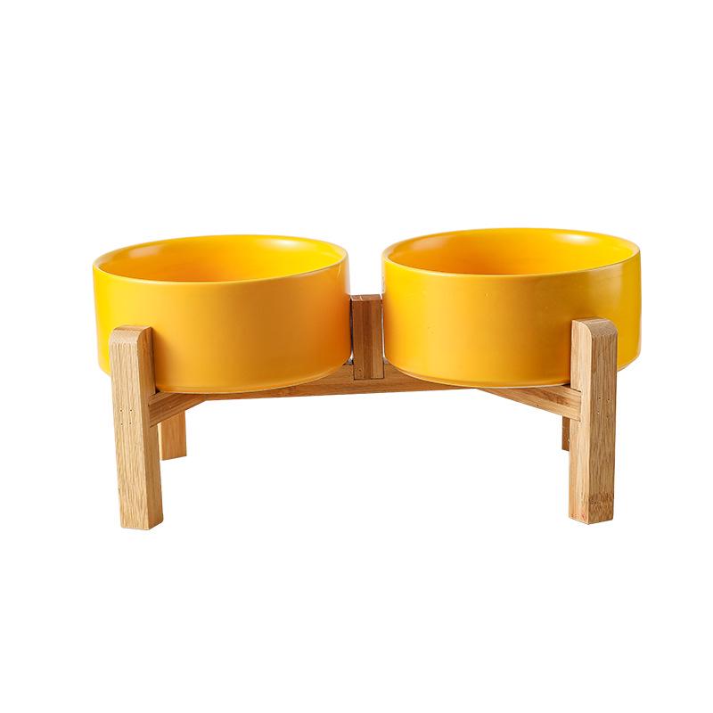 Ceramic Salad & Noodle Bowl Set with Wooden Stand - Black