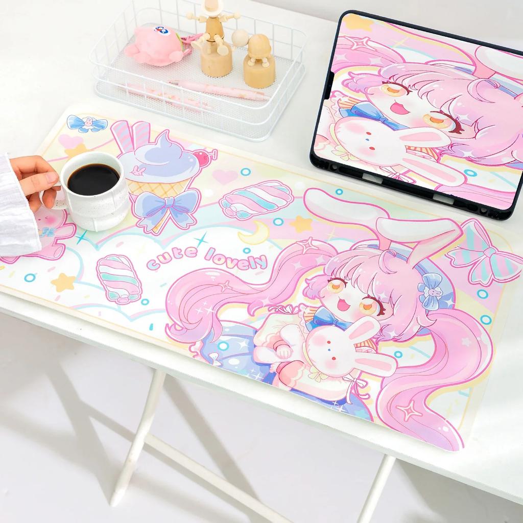 Laptop Mousepad Cute Kawaii Anime Girl Deskmat Long Table Mat Teen Girls Bedroom Student Placemat Keyboard Mat Large Mouse Pad