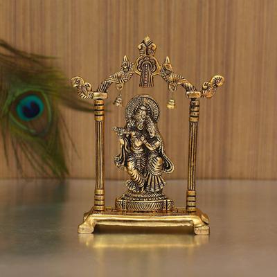 Scultura Statua Figurine Radha Krishna in Metallo Placcato Oro Statuetta Decorativa per Janmashtami Decorazione Casa Tempio e Regalo