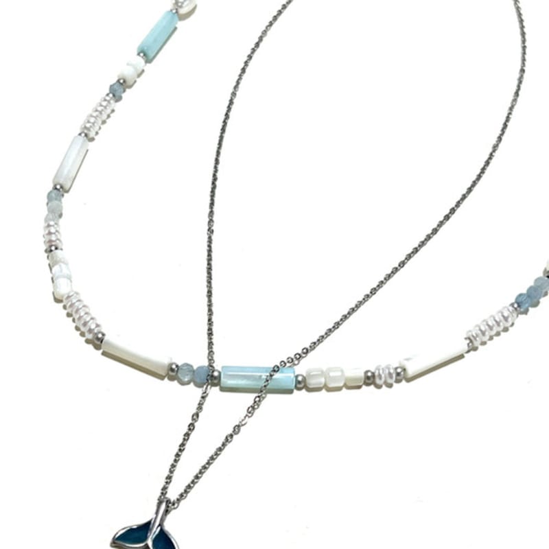 

S SY [SET]whale & mother pearl stone necklace OS